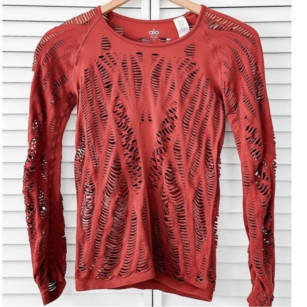 ALO Yoga LS Rust Wanderer Stretch Seamless Cutout Top Size Medium - Picture 8 of 14